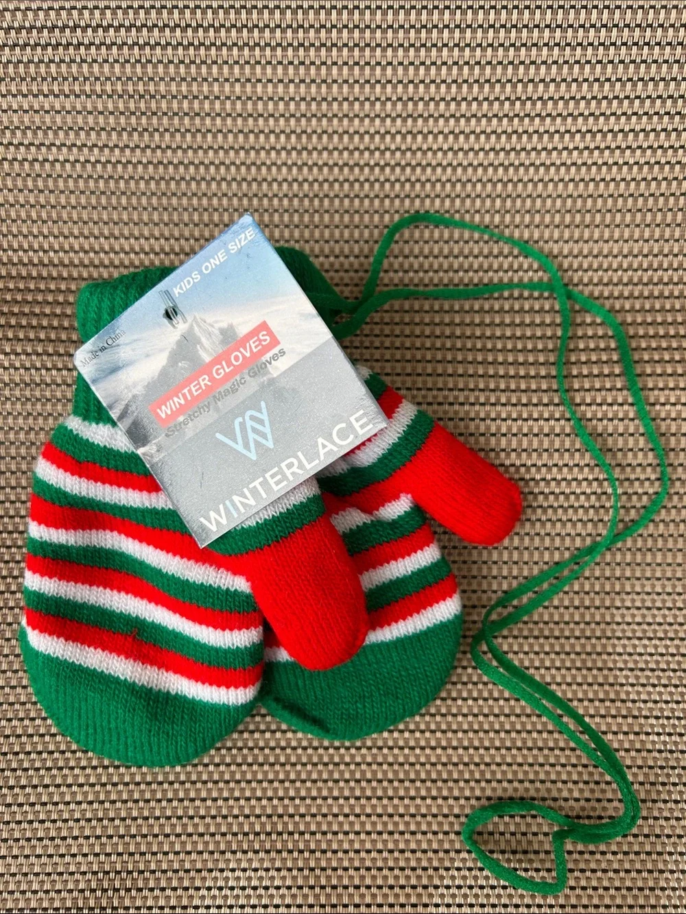 Winterlace Kids' Striped Knit Mittens - Green/Red/White